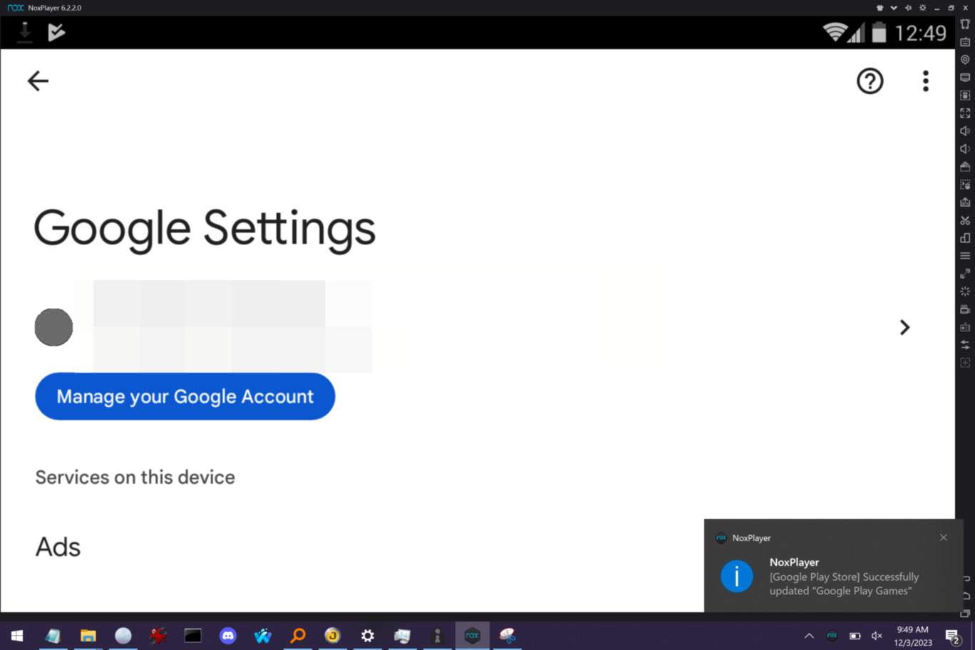 Logging into
Google on Nox