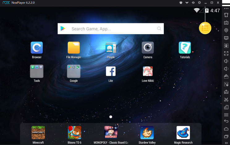 Nox startup page